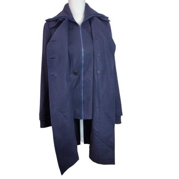 Susana Monaco Womens Double Breasted Coat Sz 4 Navy Blue Wool L/S Knit Pockets - Picture 4 of 11